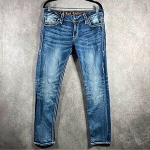 Rock Revival Boris Jeans Womens 32 Blue Denim Skinny Mid Rise Thick Stitch Biker